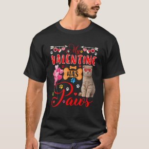 Mein Valentine hat eine schottische Falten-Katzenb T-Shirt