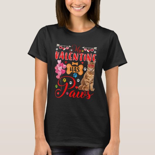 Mein Valentine hat Pfoten Niedlich Maine Coon Cat T-Shirt (Vorderseite)