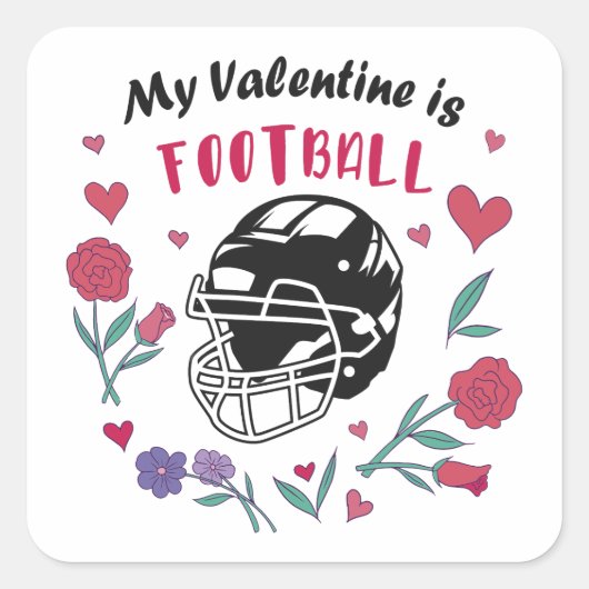 Mein Valentine ist die Football Business Card Quadratischer Aufkleber (Vorderseite)