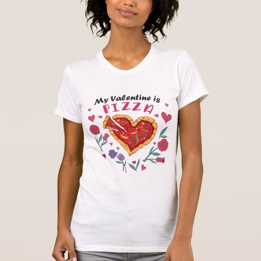 Mein Valentine ist Pizza Einladung Magnet T-Shirt (Vorderseite)