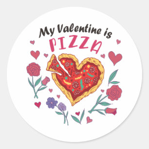 Mein Valentine ist Pizza-Einladung Runder Aufkleber