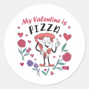 Mein Valentine ist Pizza-Einladung Runder Aufkleber