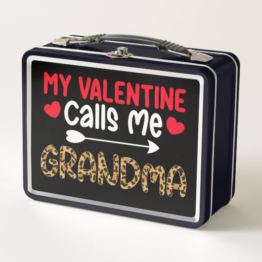 Mein Valentine nennt mich Oma Leopard Buffalo Metall Brotdose (Vorderseite)