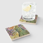 Mein Wächter Angel Travertine Fliese Steinuntersetzer (Seitenansicht)