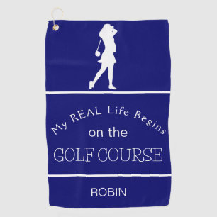 Mein wahres Leben beginnt auf dem Golfplatz Lila Golfhandtuch