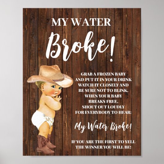 Mein Wasser Broke Kleine Cowboy Baby Duschgel Schi Poster (Vorne)