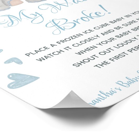 Mein Wasser Broke Spiel Blue Boy Baby Duschzeichen Poster (Ecke)