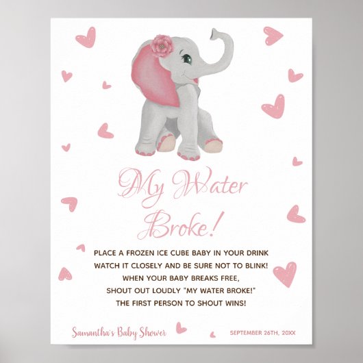 Mein Wasser Broke Spiel Pink Girl Baby Duschzeiche Poster (Vorne)