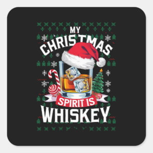 Mein Weihnachtsgeist ist Whiskey hässlicher Sweate Quadratischer Aufkleber