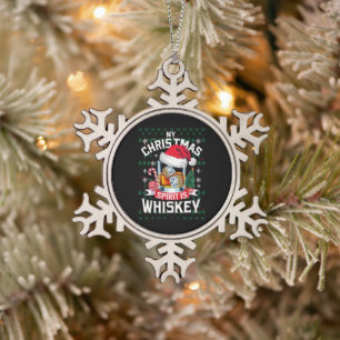 Mein Weihnachtsgeist ist Whiskey hässlicher Sweate Schneeflocken Zinn-Ornament