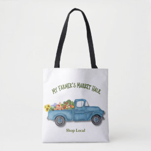 Mein Wochenmarkt-Einkauf im alten blauen Lastwagen Tasche