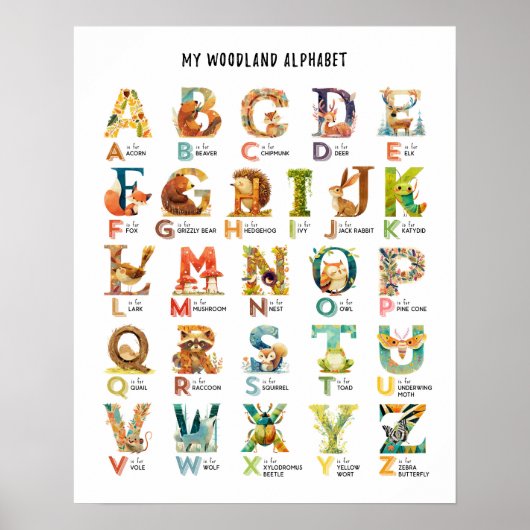 Mein Woodland Animal Alphabet Educational Poster (Vorne)