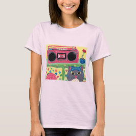 Mein Zimmer Boombox Girl Cat Folk Art Niedlich Tee