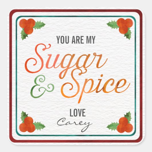 Mein Zucker- und Gewürzweihnachtsmarke Labels Quadratischer Aufkleber (Vorderseite)