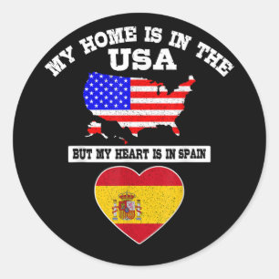 Mein Zuhause ist in den USA, mein Herz ist in Span Runder Aufkleber