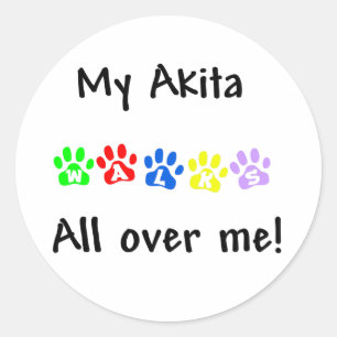 Meine Akita geht überall durch mich. Runder Aufkleber