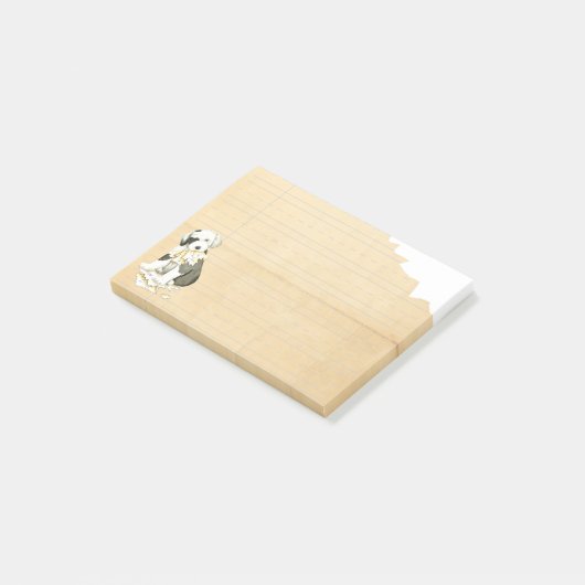 Meine alte englische Sheepdog hat meine Hausaufgab Post-it Klebezettel (angewinkelt)