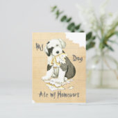 Meine alte englische Sheepdog hat meine Hausaufgab Postkarte (Stehend Vorderseite)