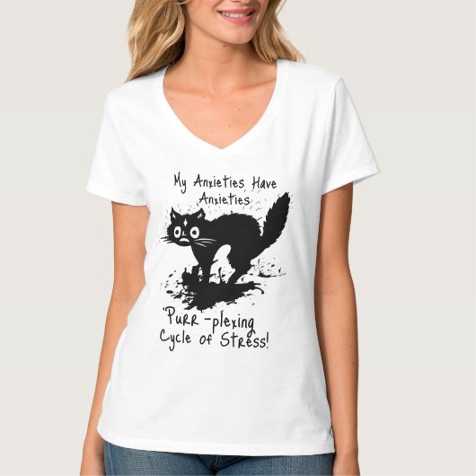 Meine Angst hat Ängste Funny Frazzled Cat Meme T-Shirt (Vorderseite)