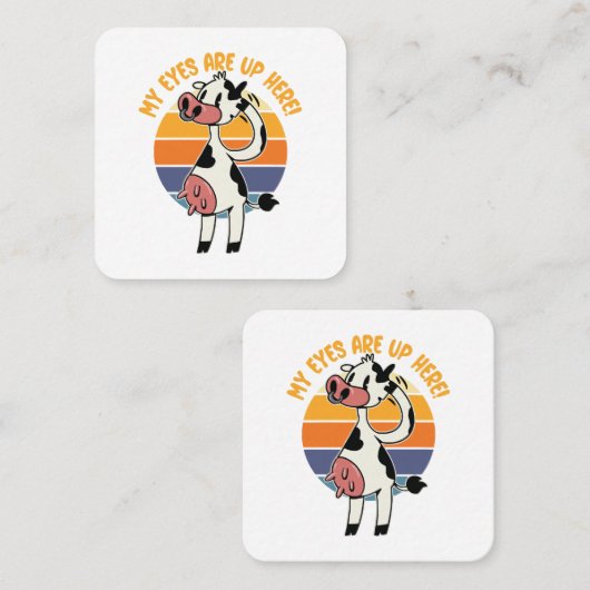 Meine Augen sind hier oben! - Funny Cow Udders Gra Quadratische Visitenkarte (Vorne/Hinten)