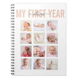 Meine Babynamen-Foto-Collage für das erste Jahr 12 Notizblock