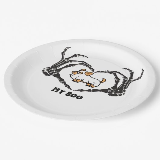 Meine Boo Chihuahua-Kostüme mit Skeletthörnchen Pappteller (Schrägansicht)