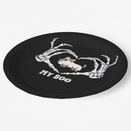 Meine Boo Chihuahua-Kostüme mit Skeletthörnchen Pappteller (Schrägansicht)