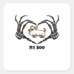 Meine Boo Chihuahua-Kostüme mit Skeletthörnchen Quadratischer Aufkleber