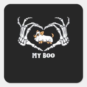 Meine Boo Chihuahua-Kostüme mit Skeletthörnchen Quadratischer Aufkleber