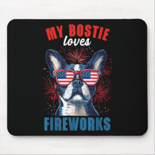 Meine Boston Terrier Lieben Feuerwerk 4. Juli Hund Mousepad