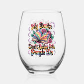 Meine Bücher beurteilen mich nicht... Weinglas Ohne Stiel (Rückseite)