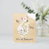 Meine Bull Terrier Ate Meine Hausaufgaben Postkarte (Stehend Vorderseite)
