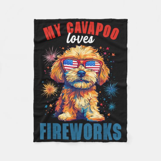 Meine Cavapoo Lieben Feuerwerk 4. Juli Patriotic D Fleecedecke (Vorderseite)