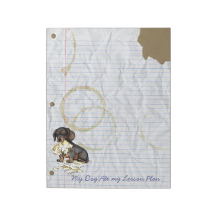 Meine Dackel nahm meinen Lektionsplan auf Notizblock