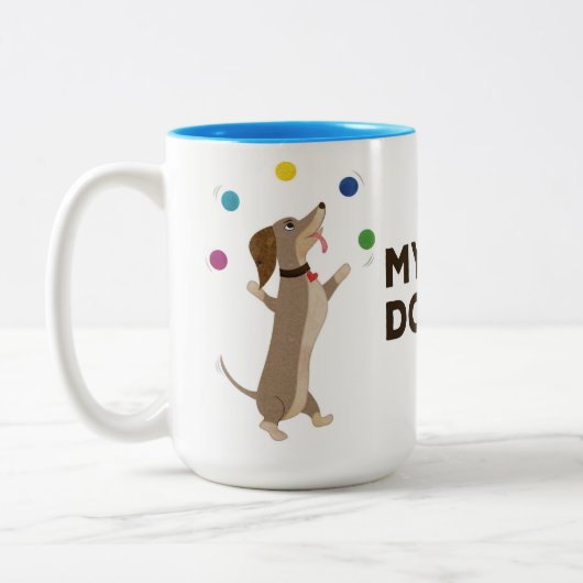Meine Dackel tut Tricks Zweifarbige Tasse (Links)