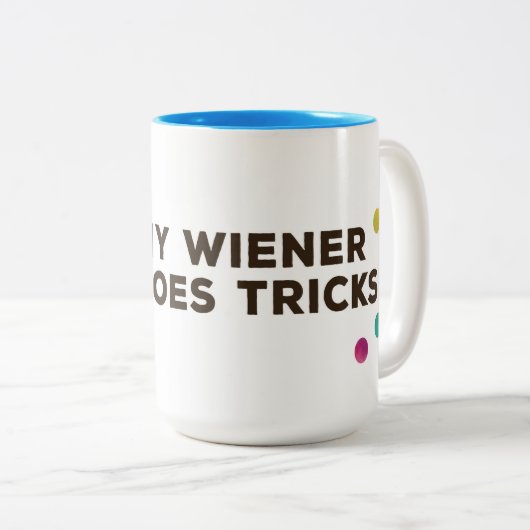 Meine Dackel tut Tricks Zweifarbige Tasse (VorderseiteRechts)
