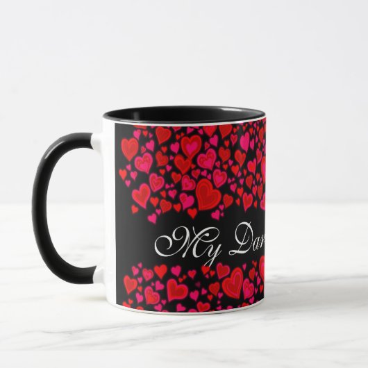 Meine Darling Valentinherzen rosa schwarze Tasse (Links)