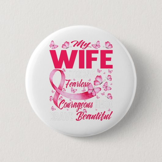 Meine Ehefrau rosa Ribbon Krieger Brustkrebs Button (Vorderseite)