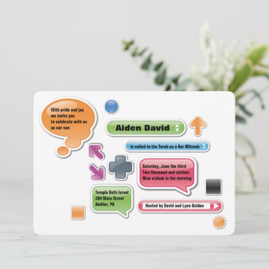 MEINE ELTERN SIND LAME Bat Bar Mitzvah Einladung (Stehend Vorderseite)