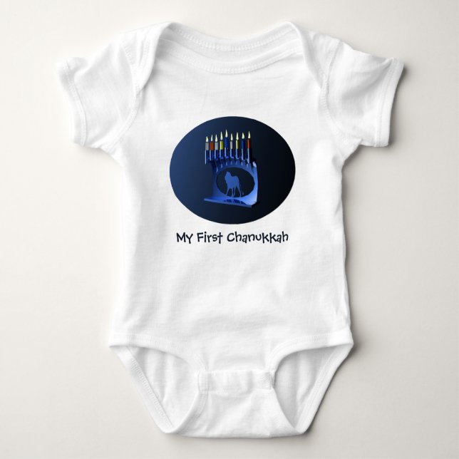 Meine erste Chanukkah Shiny Blue Menorah Baby Strampler (Vorderseite)