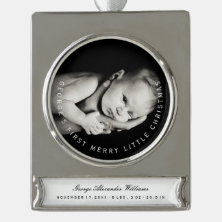 Meine erste fröhliche kleine Weihnachtskreistypogr Banner-Ornament Silber