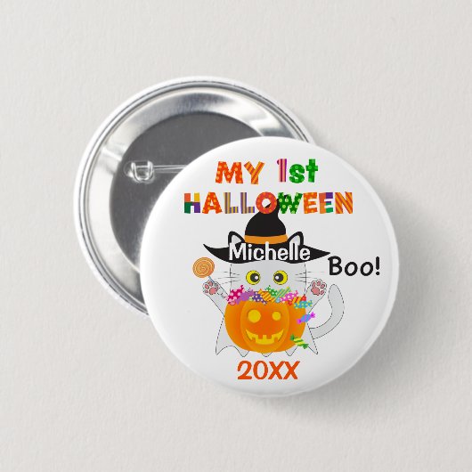 Meine erste Halloween-Geisterkatze Button (Vorne & Hinten)