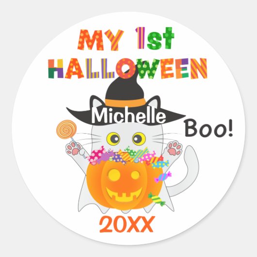 Meine erste Halloween-Geisterkatze Runder Aufkleber (Vorderseite)