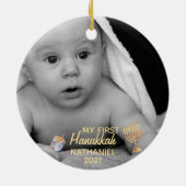 Meine erste Hanukka Menorah Fotovorlage Keramik Ornament (Hinten)