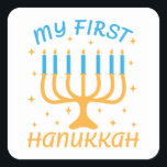 Meine erste Hanukkah Quadratischer Aufkleber<br><div class="desc">Meine erste Hanukkah</div>