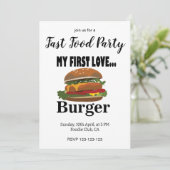 Meine erste Liebe Burger Fast Food Party Einladung (Stehend Vorderseite)