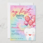 Meine erste Party-Gefärbte Krawatte Balloon Girl Einladung (Vorderseite)