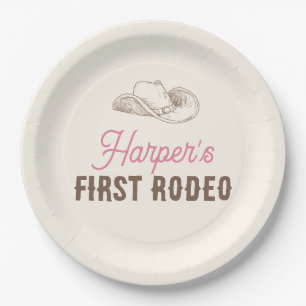 Meine erste Rodeo Personalized Rosa Cowgirl Geburt Pappteller