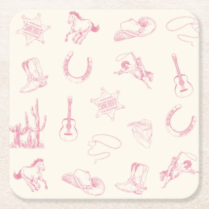 Meine erste Rodeo-Rosa-Cowgirl-Western-Geburtstagf Rechteckiger Pappuntersetzer