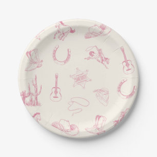 Meine erste Rodeo-Rosa-Cowgirl-Western-Geburtstags Pappteller